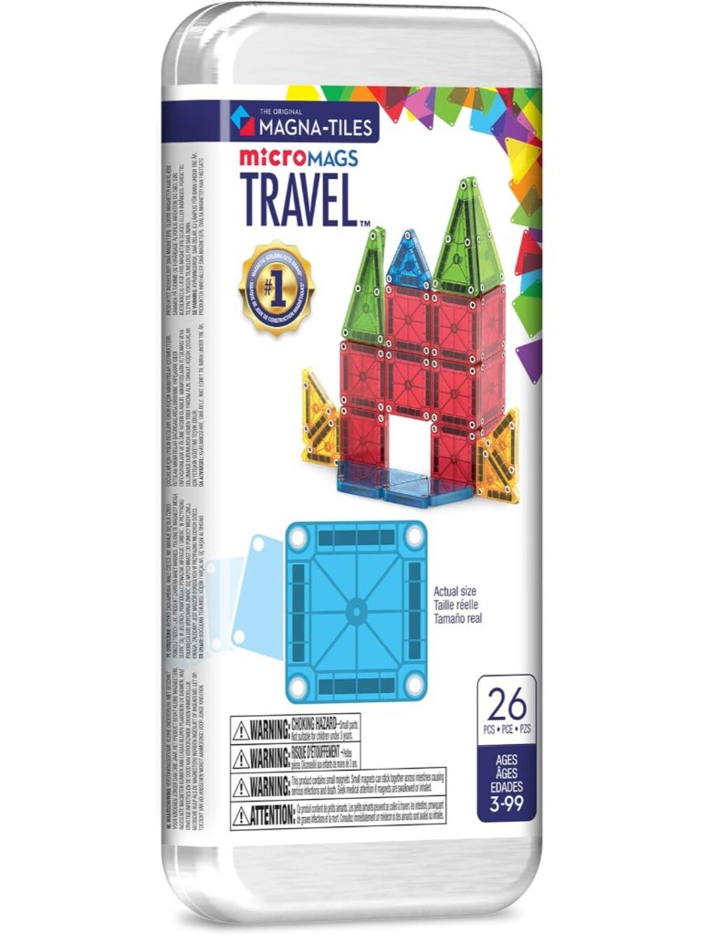 MAGNA-TILES microMAGS 26-Piece Travel Magnetic Construction Set – Bold Colors, T